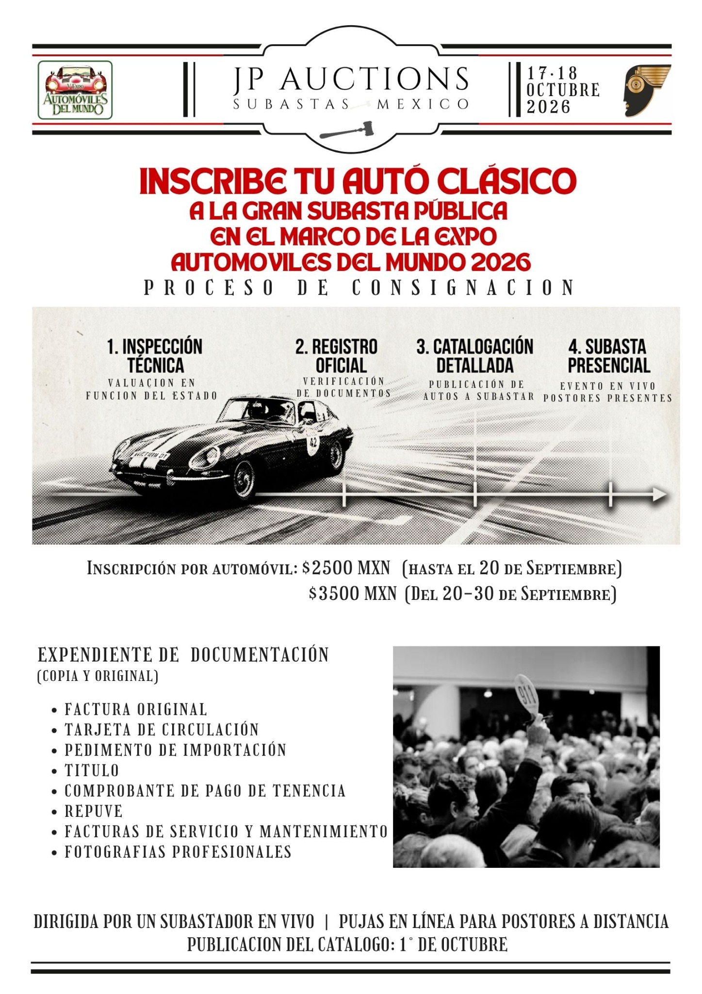 Consignación de automóviles clásicos para la subasta de JP Auctions México